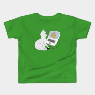 Cat and computer Kids T-Shirt